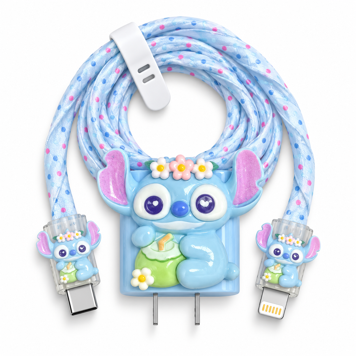 Protector Cargador Stitch Flores 20w