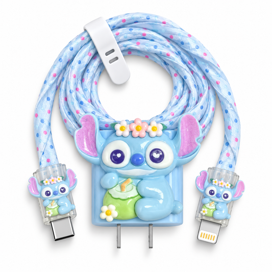 Protector Cargador Stitch Flores 20w